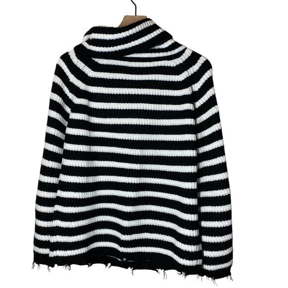 Sanctuary Black Winter White Striped Cowl Neck Sweater Size Small - Picture 5 of 11